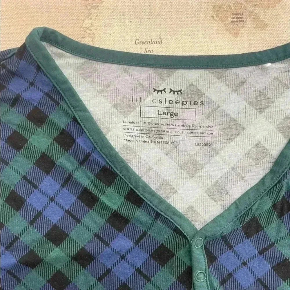 Little Sleepies L Emerald Plaid L/ S Top - Picture 4 of 4